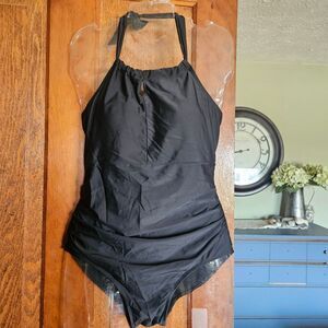 Crane Black One Piece Swimsuit Women's Medium M Tummy Control Built-In Bra NWOT